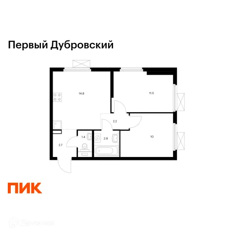 Планировка 2 комн. в ЖК Первый Дубровский