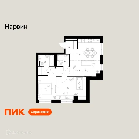 Планировка 2 комн. в «Нарвин»