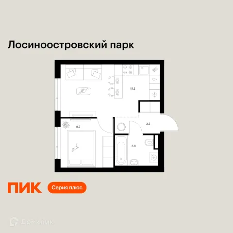 Планировка 1 комн. в ЖК Лосиноостровский парк