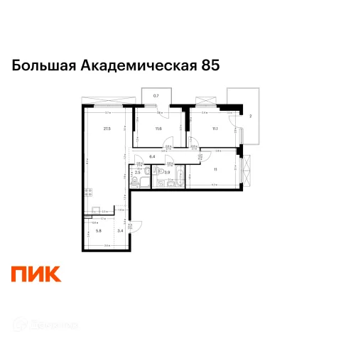 Планировка 3 комн. в ЖК Большая Академическая 85