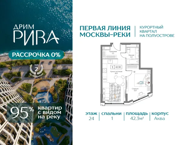 Планировка 1 комн. в Дрим Рива
