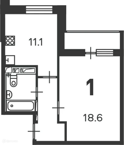 Планировка 1 комн. в Полярная, д. 3, к. 1 (Московские кварталы)