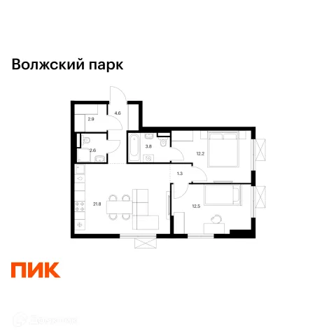 Планировка 2 комн. в ЖК Волжский парк