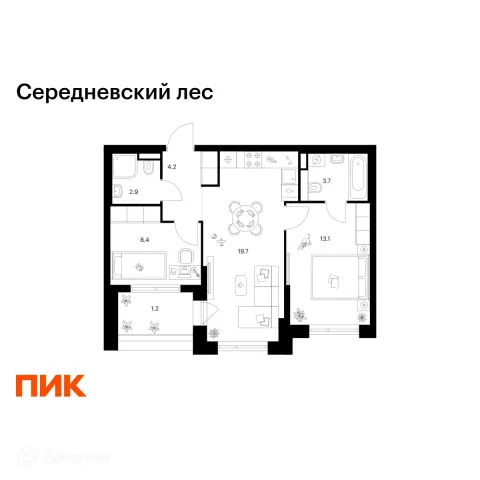 Планировка 2 комн. в ЖК Середневский лес