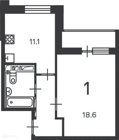 Планировка 1 комн. в Полярная, д. 3, к. 1 (Московские кварталы)