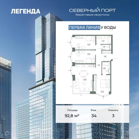 Планировка 3 комн. в ЖК Северный Порт