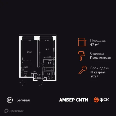 Планировка 2 комн. в ЖК Amber City