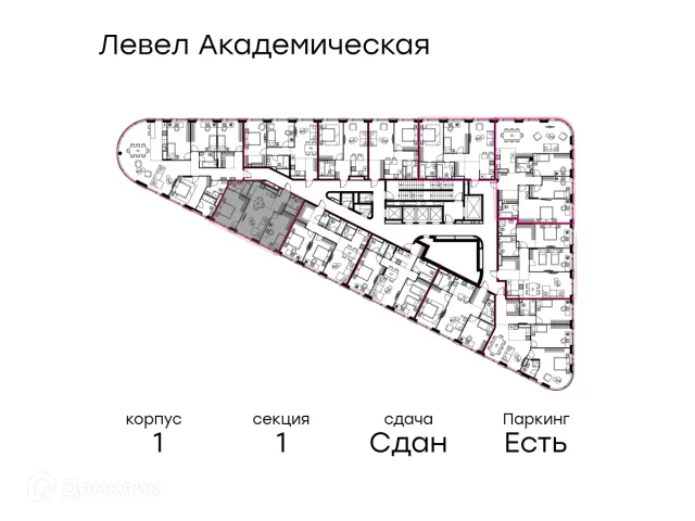 Планировка 3 комн. в ЖК Level Академическая (Левел Академическая)