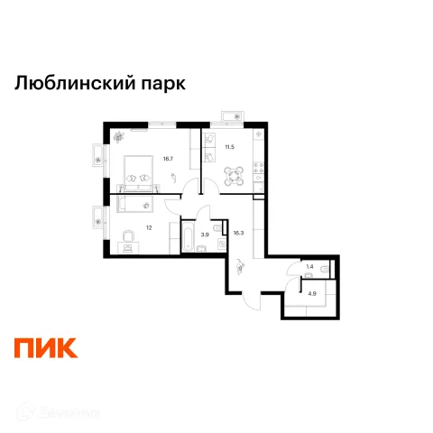 Планировка 2 комн. в ЖК Люблинский парк