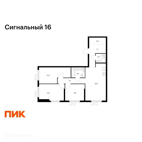 Планировка 3 комн. в ЖК Сигнальный 16