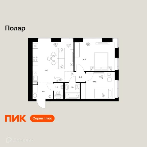 Планировка 2 комн. в ЖК Полар