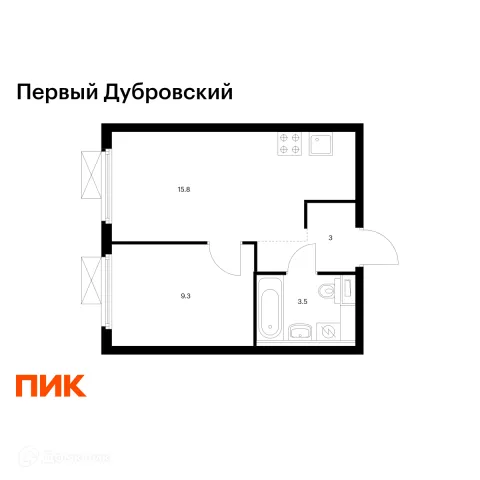 Планировка 1 комн. в ЖК Первый Дубровский