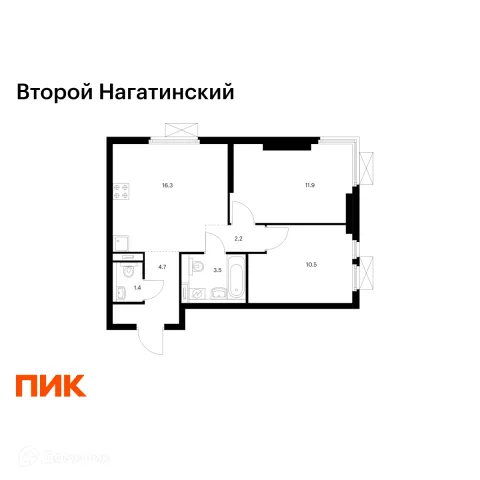 Планировка 2 комн. в ЖК Второй Нагатинский