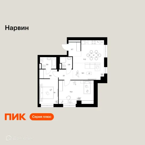 Планировка 2 комн. в «Нарвин»
