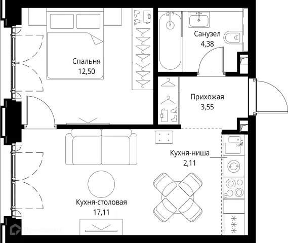 Планировка 1 комн. в ЖК "City Bay (Сити Бэй)"