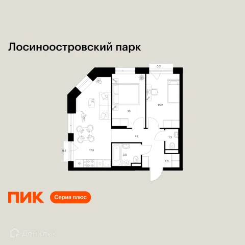 Планировка 2 комн. в ЖК Лосиноостровский парк