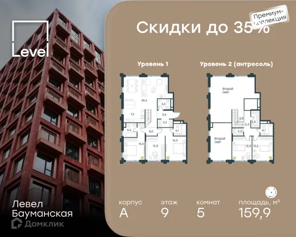 Планировка 5 комн. в ЖК Level Бауманская (Левел Бауманская)