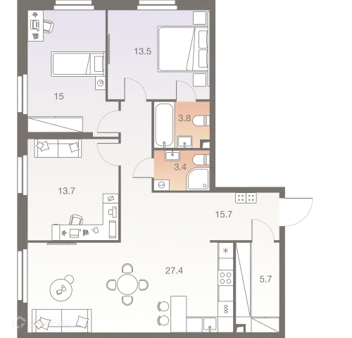 Планировка 4 комн. в ЖК Twelve  (Твелв )