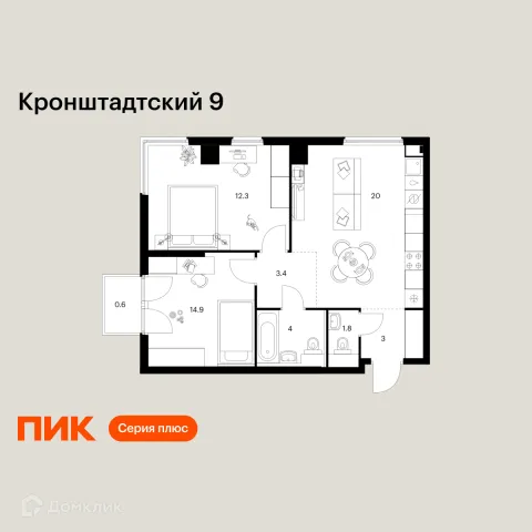 Планировка 2 комн. в ЖК Кронштадтский 9