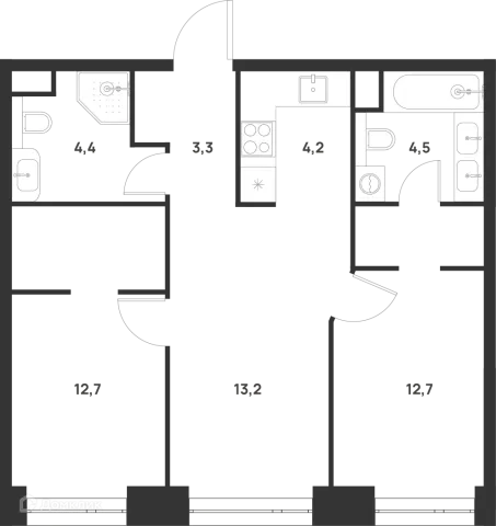 Планировка 2 комн. в ЖК Voice Towers (Войс Тауэрс)