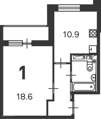 Планировка 1 комн. в Полярная, д. 3, к. 1 (Московские кварталы)