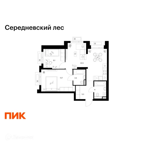 Планировка 2 комн. в ЖК Середневский лес