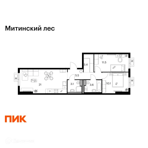 Планировка 2 комн. в «Митинский лес»