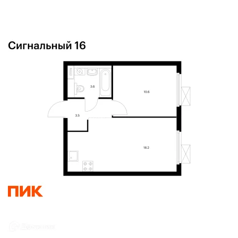 Планировка 1 комн. в ЖК Сигнальный 16