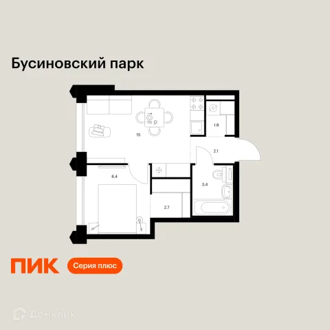 Планировка 1 комн. в ЖК Бусиновский парк