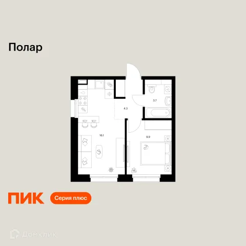 Планировка 1 комн. в ЖК Полар