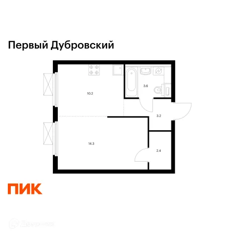 Планировка 1 комн. в ЖК Первый Дубровский
