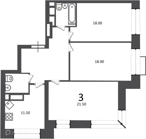 Планировка 3 комн. в Клинская ул., д. 2А (Московские кварталы)