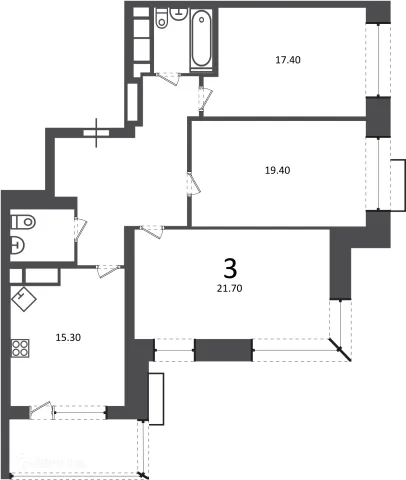 Планировка 3 комн. в Клинская ул., д. 2А (Московские кварталы)
