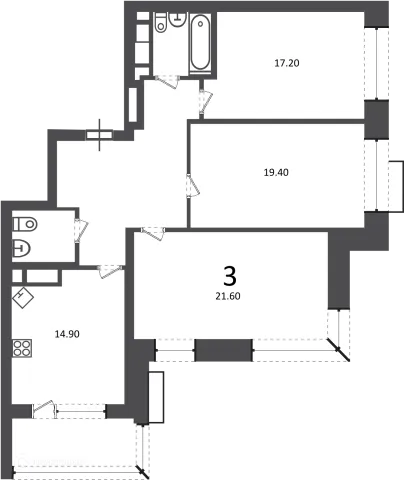 Планировка 3 комн. в Клинская ул., д. 2А (Московские кварталы)