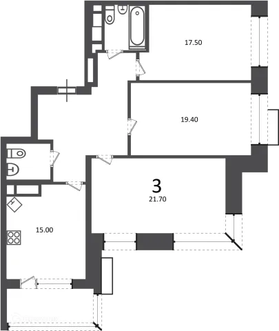 Планировка 3 комн. в Клинская ул., д. 2А (Московские кварталы)
