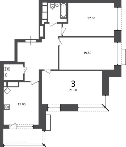 Планировка 3 комн. в Клинская ул., д. 2А (Московские кварталы)