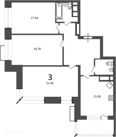 Планировка 3 комн. в Клинская ул., д. 2А (Московские кварталы)