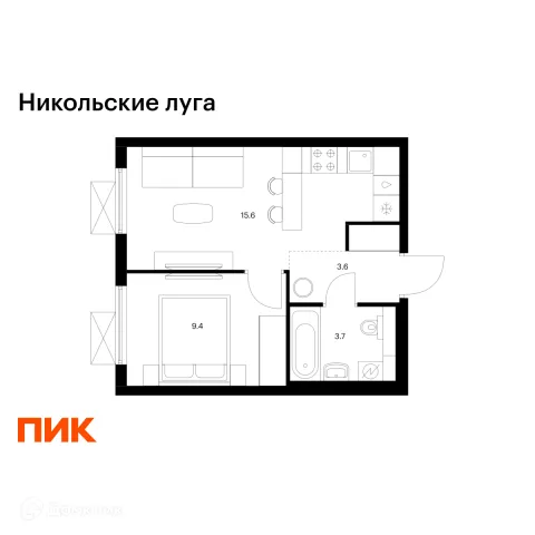Планировка 1 комн. в ЖК Никольские луга