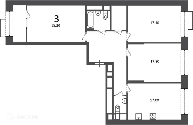 Планировка 3 комн. в Клинская ул., д. 2А (Московские кварталы)
