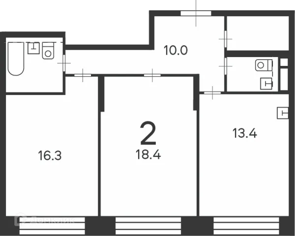 Планировка 2 комн. в Клинская ул., д. 2А (Московские кварталы)
