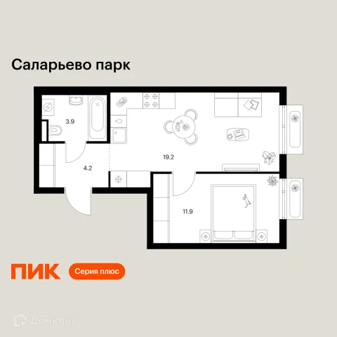 Планировка 1 комн. в ЖК Саларьево парк