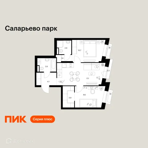 Планировка 2 комн. в ЖК Саларьево парк