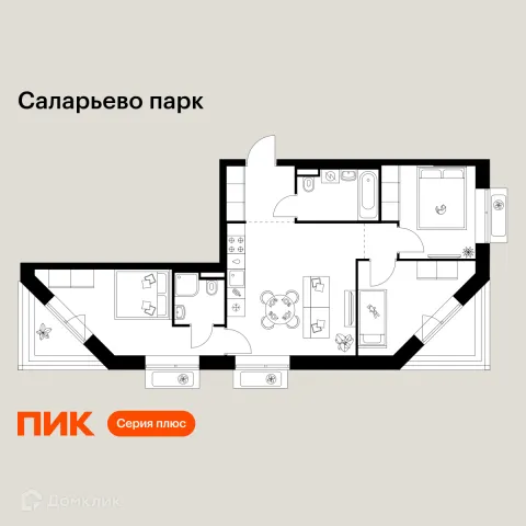 Планировка 3 комн. в ЖК Саларьево парк