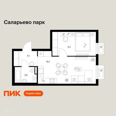 Планировка 1 комн. в ЖК Саларьево парк