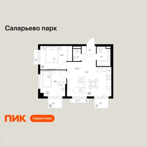 Планировка 2 комн. в ЖК Саларьево парк