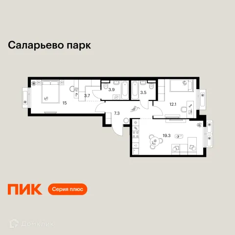 Планировка 2 комн. в ЖК Саларьево парк