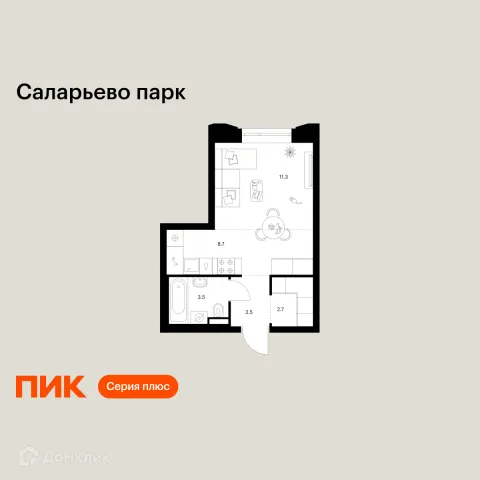 Планировка Студия в ЖК Саларьево парк