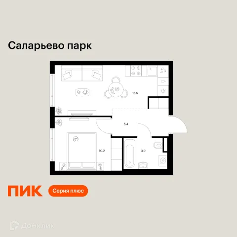 Планировка 1 комн. в ЖК Саларьево парк