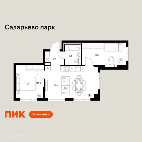 Планировка 2 комн. в ЖК Саларьево парк
