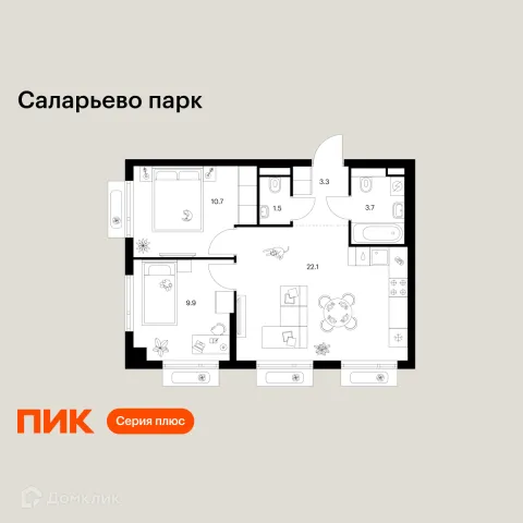 Планировка 2 комн. в ЖК Саларьево парк
